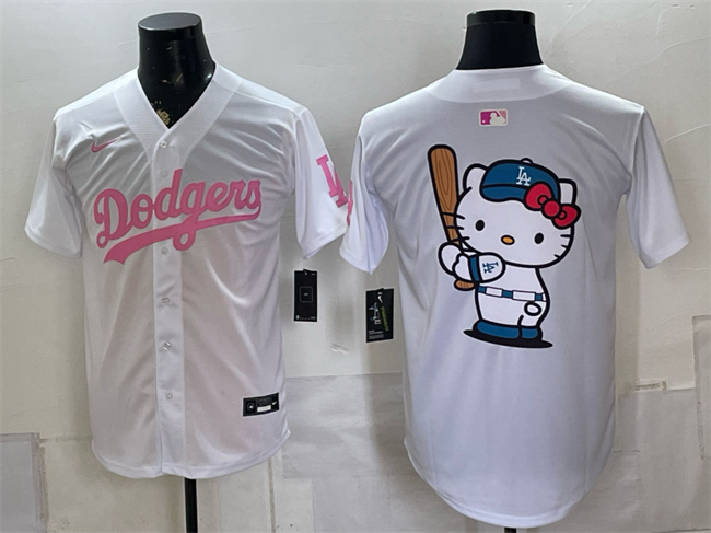 Men's Los Angeles Dodgers Hello Kitty White Pink Vapor Limited Stitched Baseball Jersey